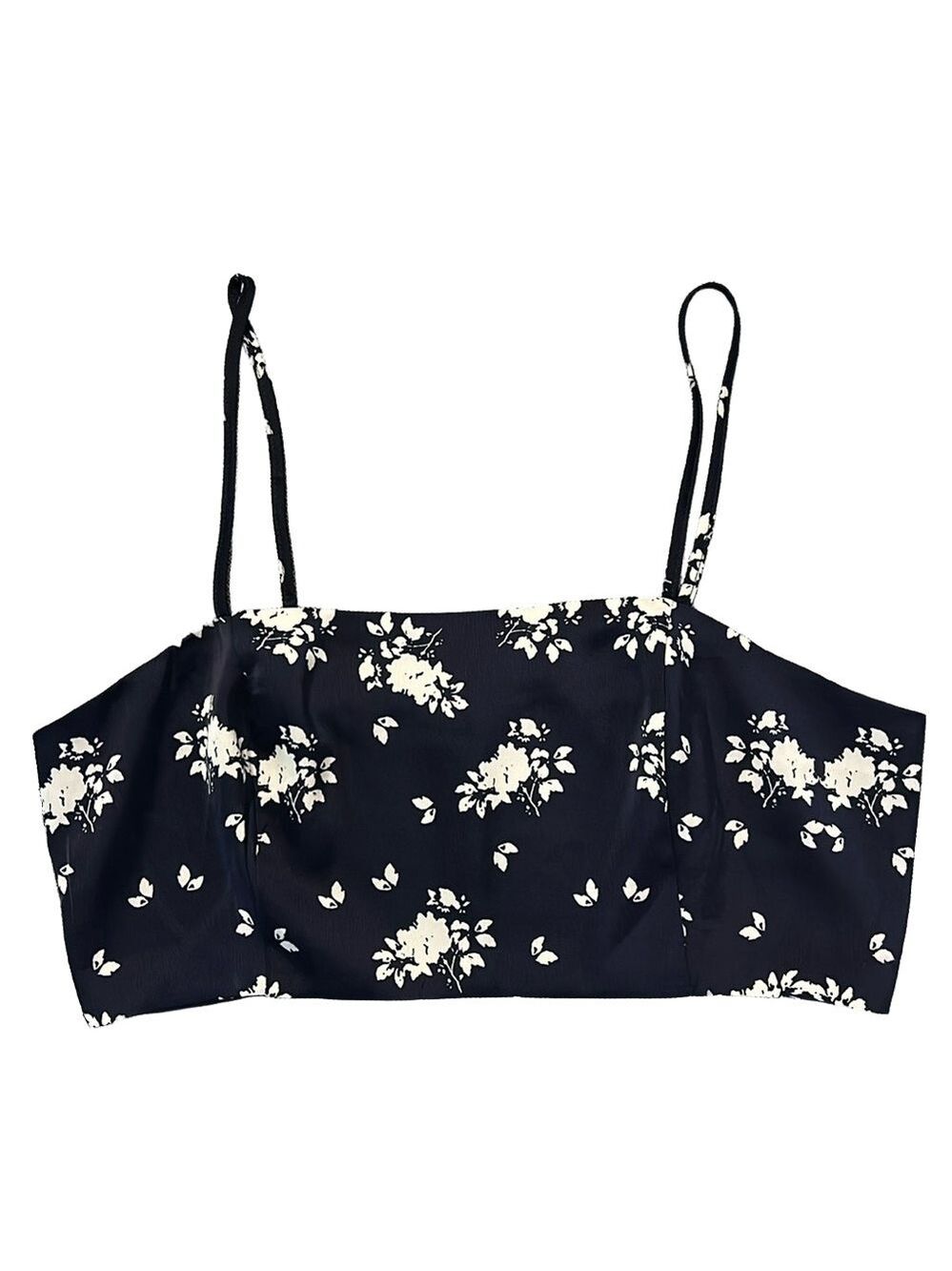 House of Harlow 1960 Satin Navy Blue with White Flowers Spaghetti Strap Crop Top